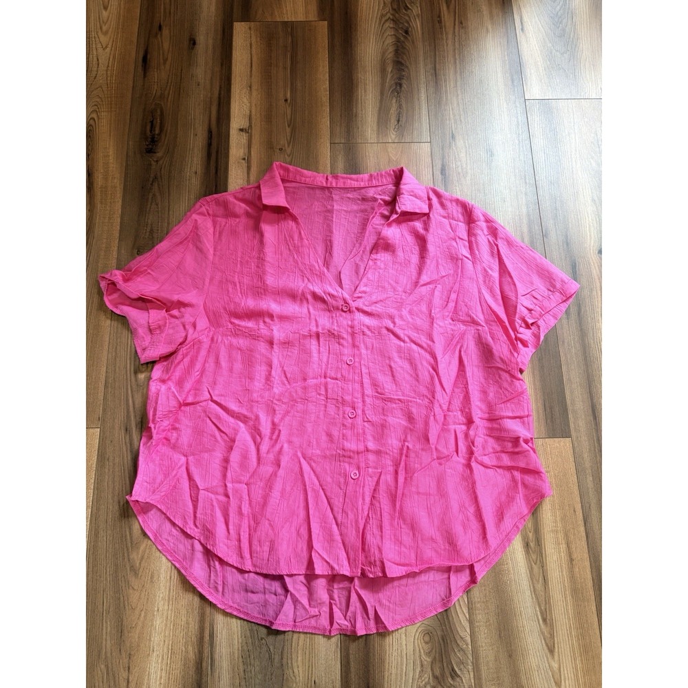 Emery Rose Pink Short Sleeve Casual Blouse Women's 2XL Shirt Beach